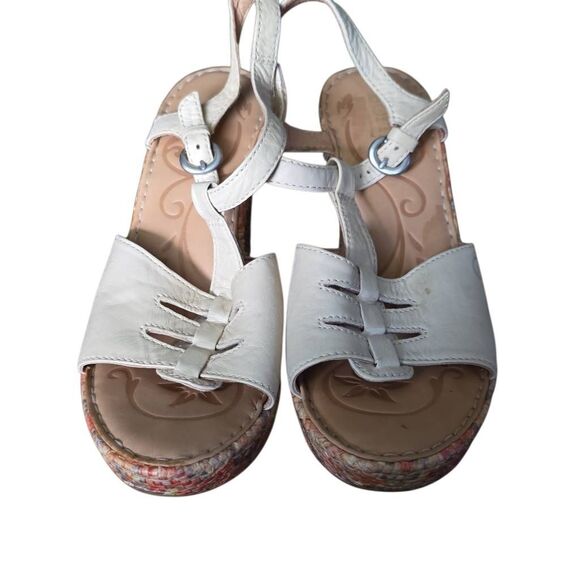 Born Women's Size 7 Cream Leather Floral Espadrille Wedge Sandals - Picture 2 of 9